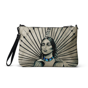 "Four Directions Woman" Black and white with blue accent Crossbody bag