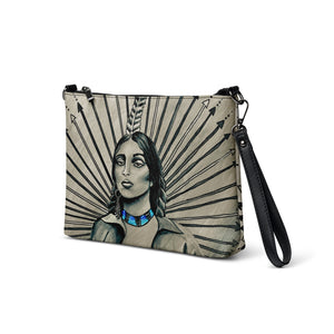 "Four Directions Woman" Black and white with blue accent Crossbody bag