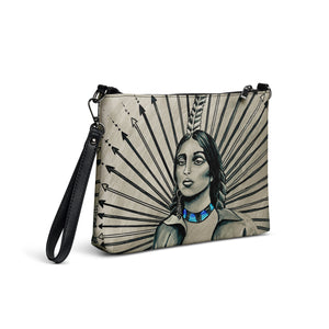 "Four Directions Woman" Black and white with blue accent Crossbody bag